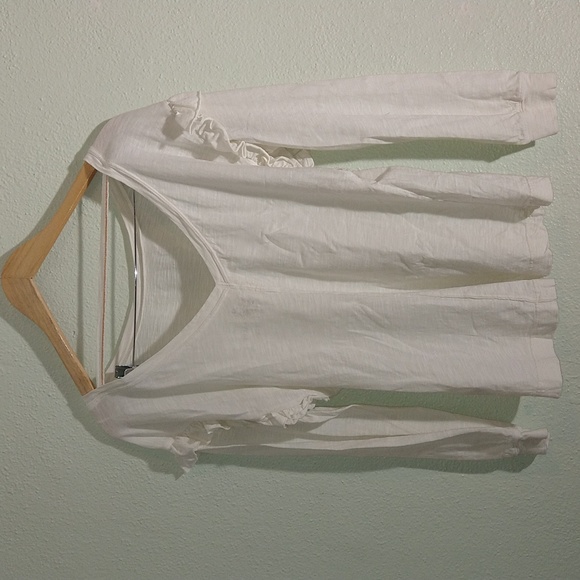 Anthropologie Pilcro Boho Ruffled Open-BackCream Long Sleeve Essential Top smal - Picture 7 of 7